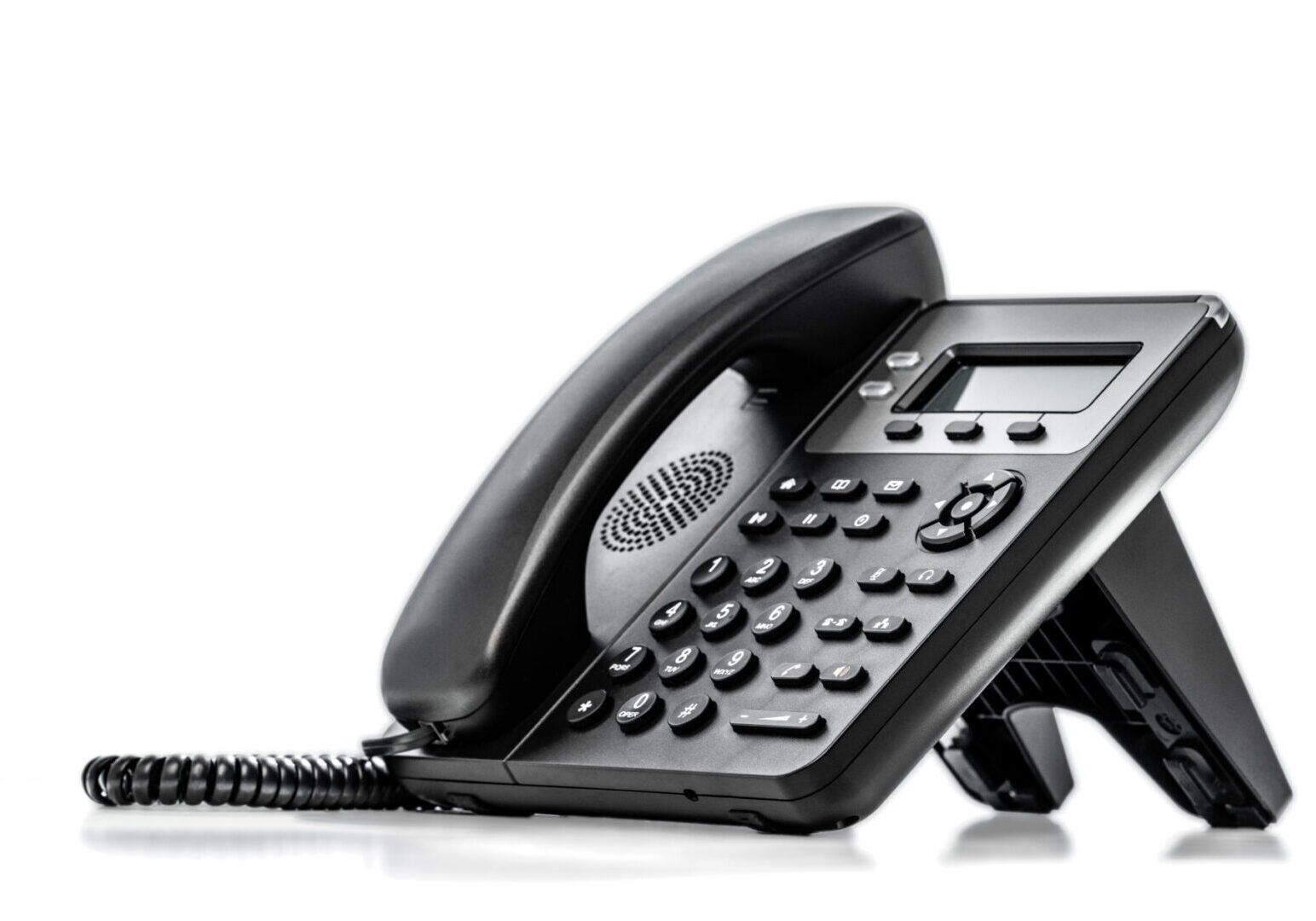Telephone with VOIP isolated on white background. customer service support, call center concept. Modern Phone VoIP. Communication support, call center and customer service help desk